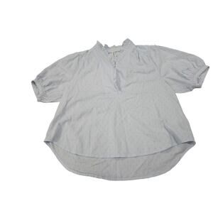 By Anthropologie Womens Light Blue Pastel Cotton Top Puff Sleeve Ruffle Size S